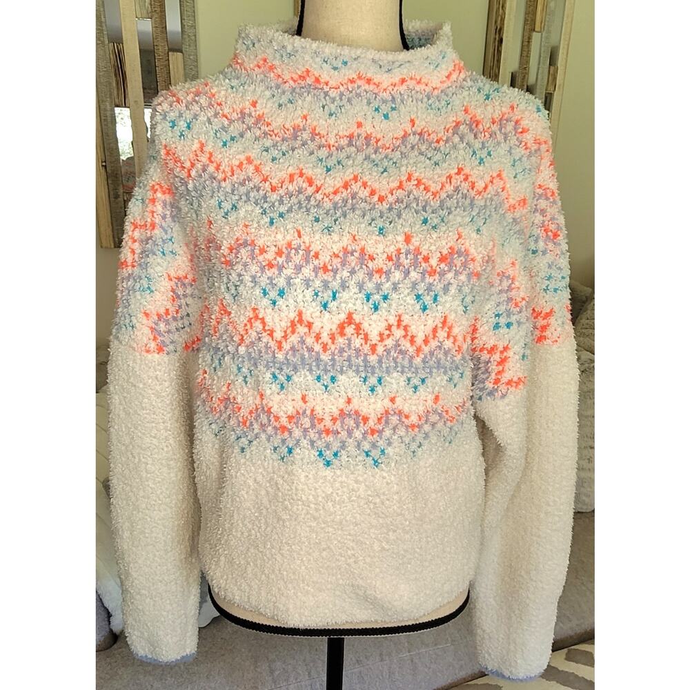 Anthropologie Pilcro Fairisle Mockneck Fuzzy Soft Pullover Oversized Sweater XS
